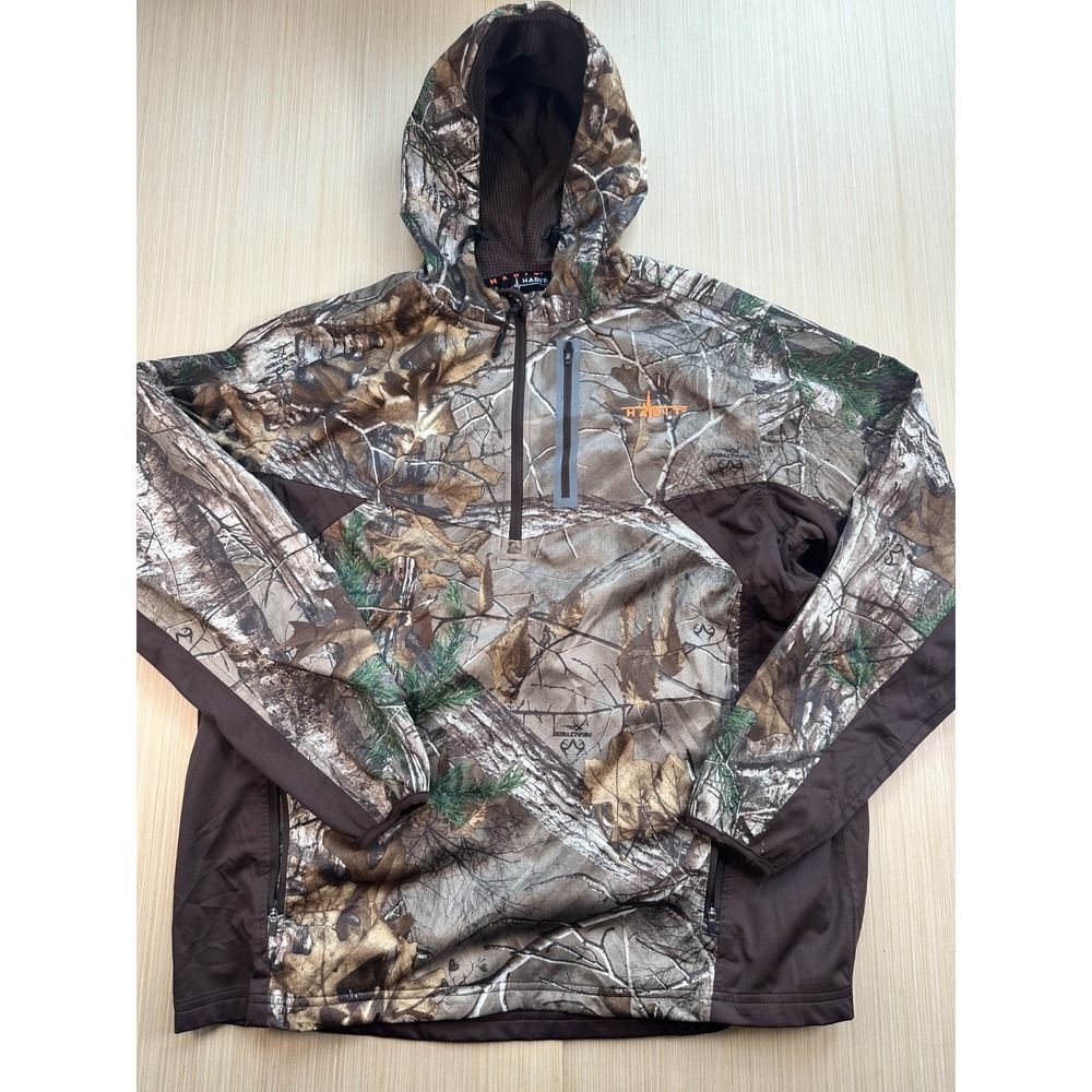 Habit‎ Hardshell Jacket Men's Large Multicolor Real Tree Hiking 1/4 Zip Hooded